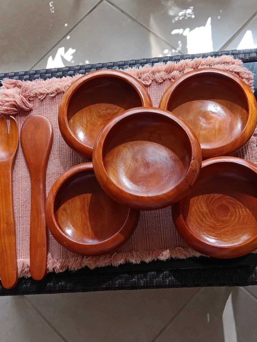 Handcrafted Wooden Bowl and Spoon Set - Warm Brown Vintage